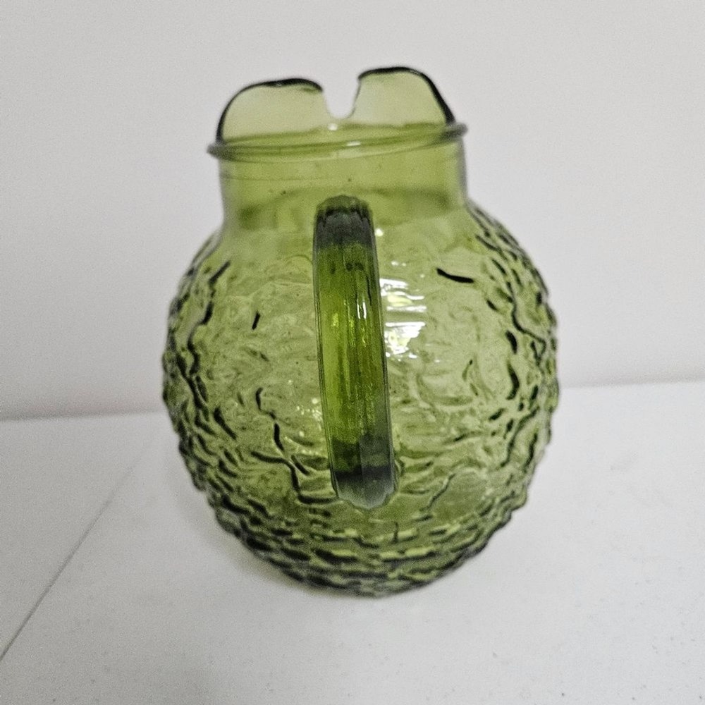 Vintage Anchor Hocking Pitcher 3 QT Glass Avocado Green Lido Milano Pattern EUC - Picture 5 of 9